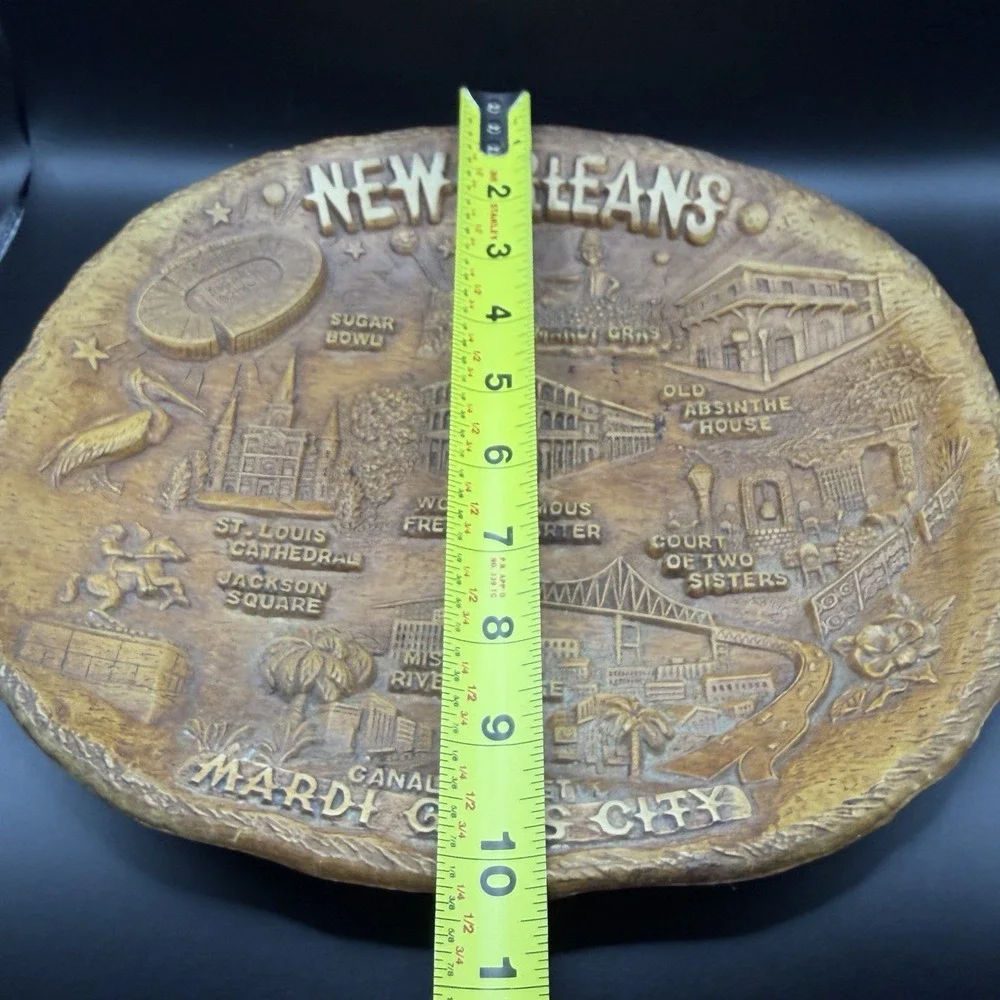 New Orleans Mardis Gras Louisiana Carved Wood Look Resin Souvenir Wall Art USA
